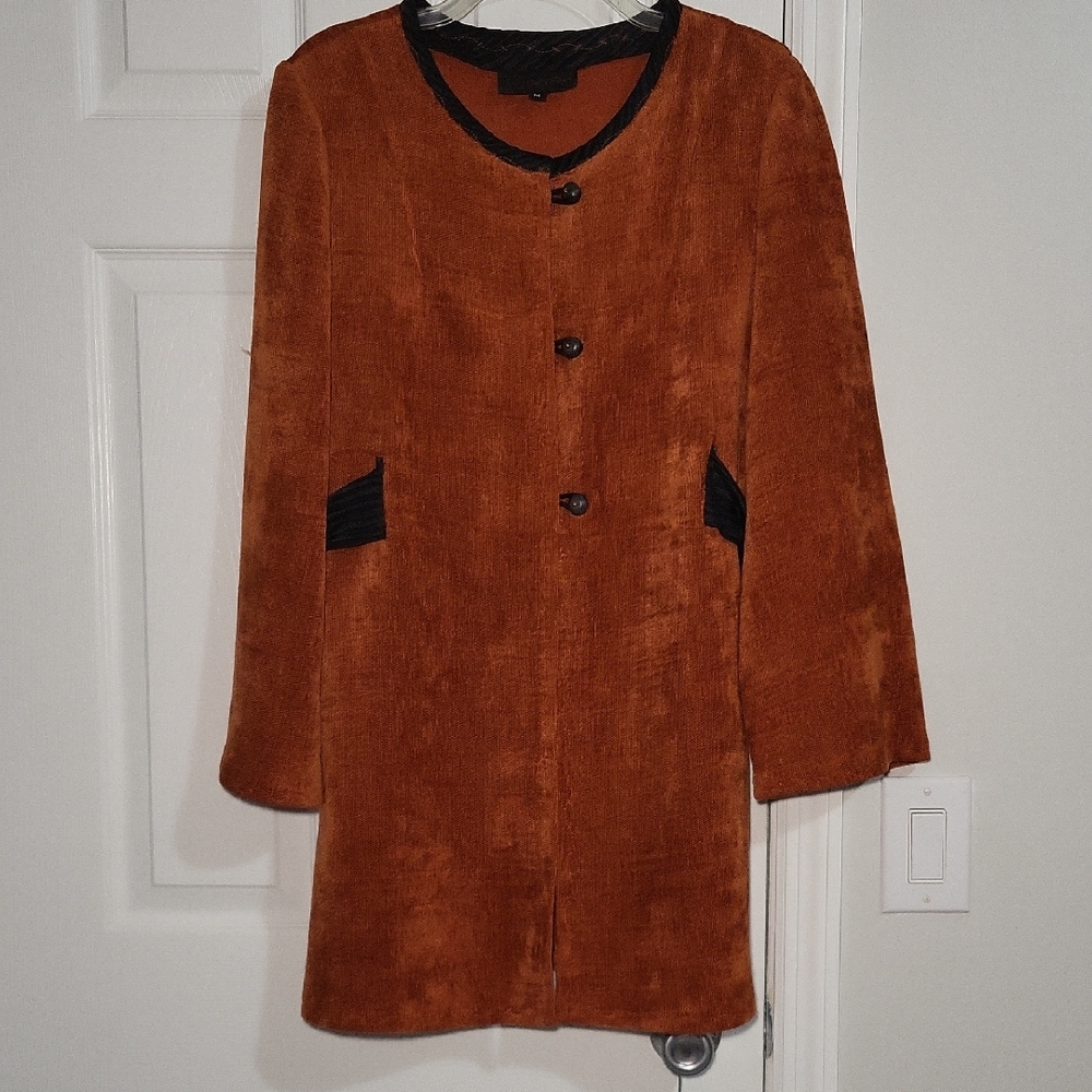 Elegant Women's Brown Teddy Jacket with Black Details